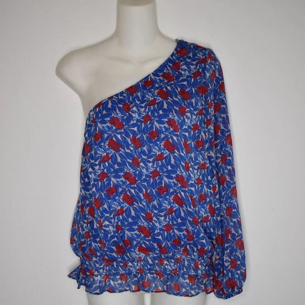 Lucky Brand Floral Chiffon Blouse Sz S Smocked Waist Sheer Boho Beachy - Picture 2 of 13